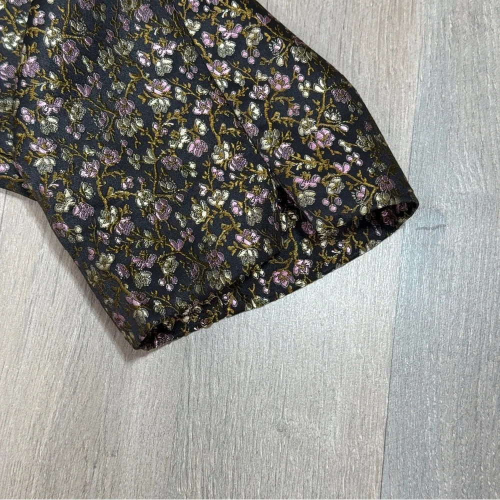 Vintage Allison Taylor Ditsy Floral Satin Brocade Ankle‎ Pants Black Purple 8